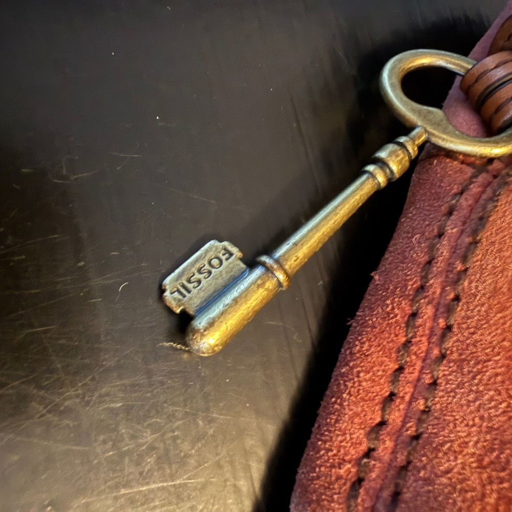 Fossil Multicolor Striped Leather Suede Foldover Crossbody Tote Bag Brown Mauve - Picture 12 of 12
